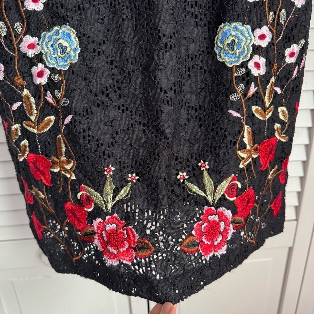 Desigual Vermond Lace Dress Floral Embroidery Bell Sleeve Black Size 40 Medium - Picture 8 of 14